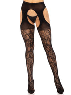 Eyelet rose lace suspender hose.