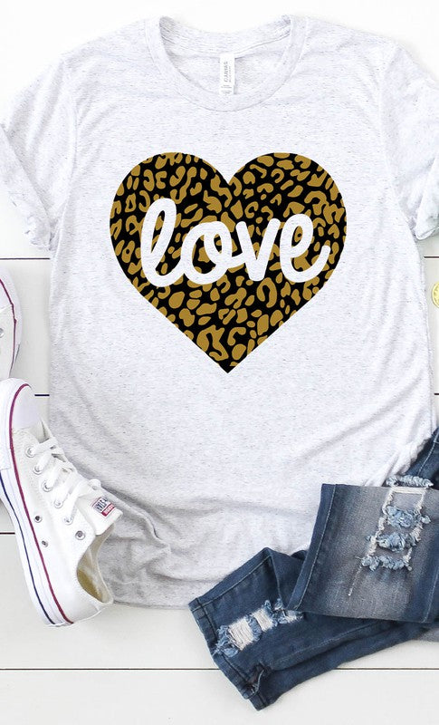 Love Leopard Heart Graphic Tee T-Shirt PLUS