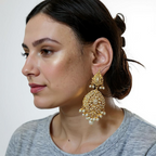 DJET99 Megha jadau earrings tika set  in pearl ( READY TO SHIP )