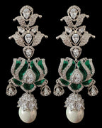 DER811 Lotus Cz earrings -Green  ( READY TO SHIP )