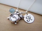 Drums Necklace – Sterling Silver with Birthstone & Initial Charm