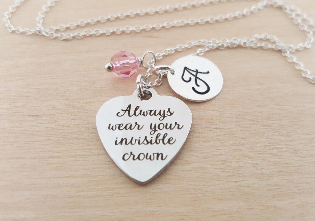 Always Wear Your Invisible Crown Necklace – Personalized Birthstone & Initial