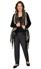 Women's Open Front Fringed Jacquard Weave Long Cardigan