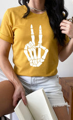 Skeleton Peace Sign Graphic Tee T-Shirt