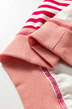 Red Stripe Color Block Patchwork Seam Detail Plus Size Sweatshirt