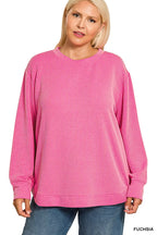 Zenana Full Size Raised Rib Round Neck Long Sleeve Top Plus Size