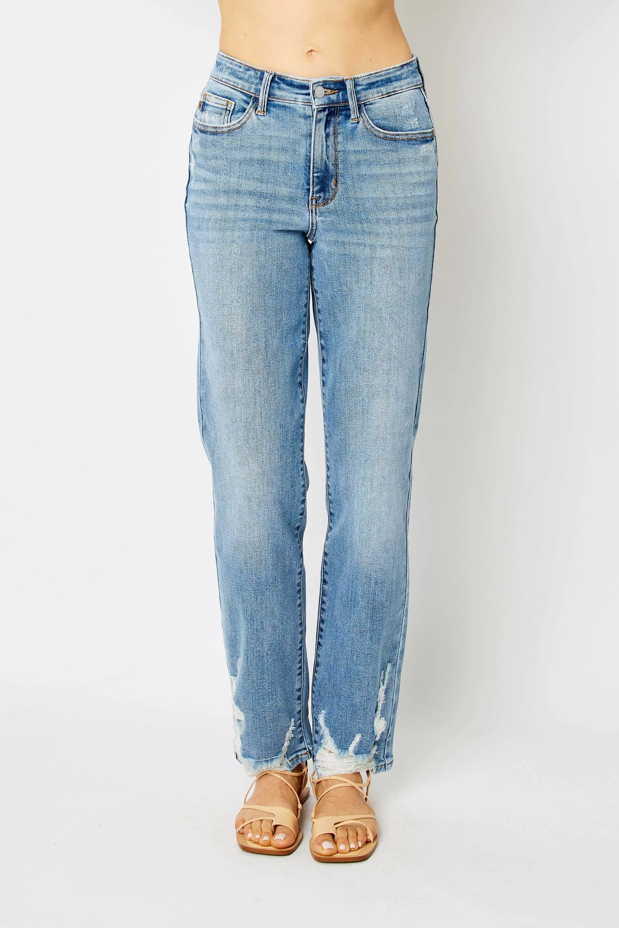 Judy Blue Full Size High Waist Straight Jeans with Heavy Destroy Plus Size