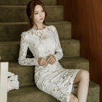 [product_type] Lace Slim Bag Hip Fashion Round Neck Long Dress Women's Step Skirt malcomodes-biz.myshopify.com
