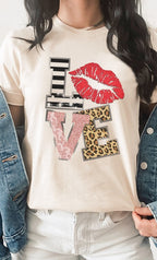 LOVE Multi Pattern Valentines Day Graphic Tee