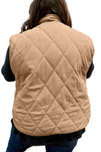 Camel Plus Size Quilted Cord Snap Button Vest Jacket