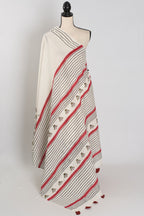 Sandhi: White & Black Contemporary Printed Mulmul Cotton Saree