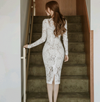 [product_type] Lace Slim Bag Hip Fashion Round Neck Long Dress Women's Step Skirt malcomodes-biz.myshopify.com