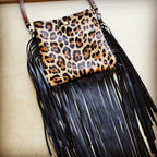 Small Crossbody Handbag w/ Leopard Hide & Fringe