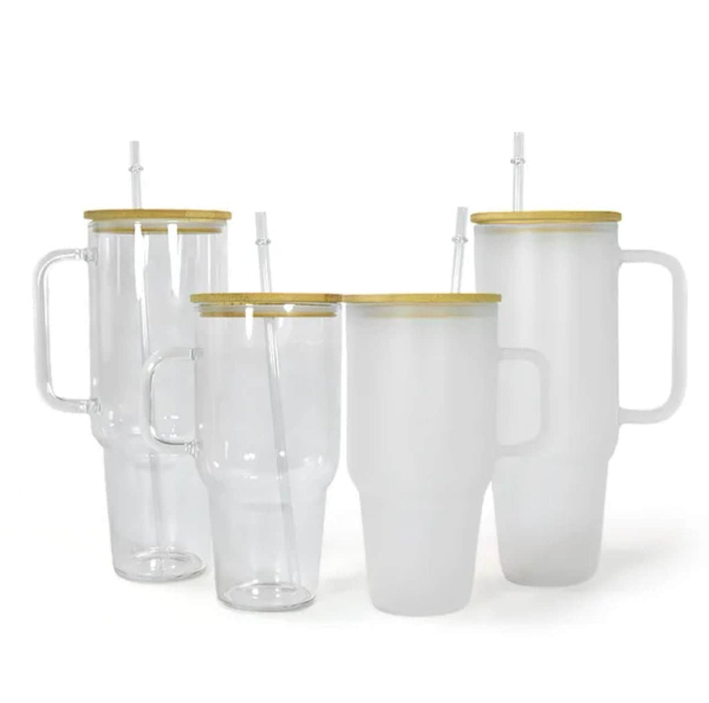 32oz or 40oz Personalized custom Sublimation Clear or Frost Glass Tumbler, Mug, Cup with Handle