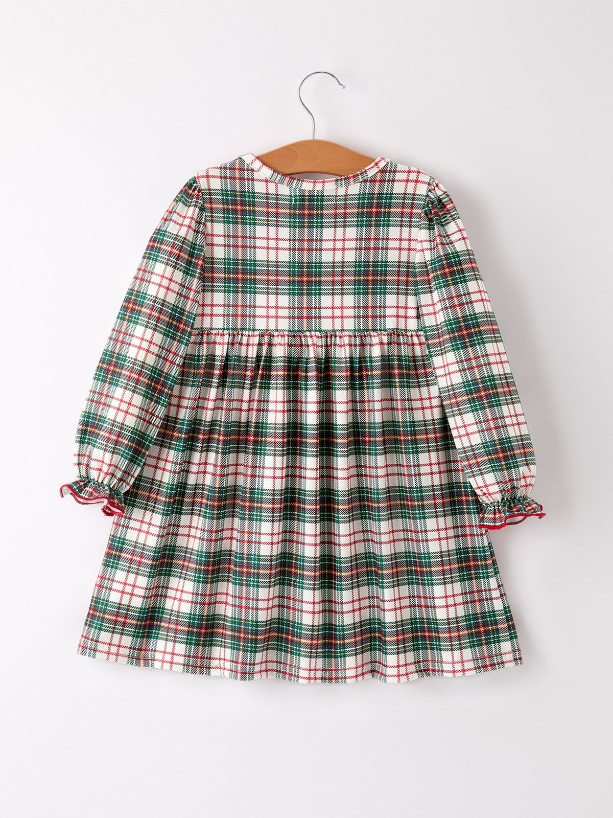 Christmas Embroidery Smocking Bow Plaid Girls Dress