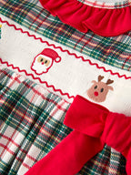 Christmas Embroidery Smocking Bow Plaid Girls Dress