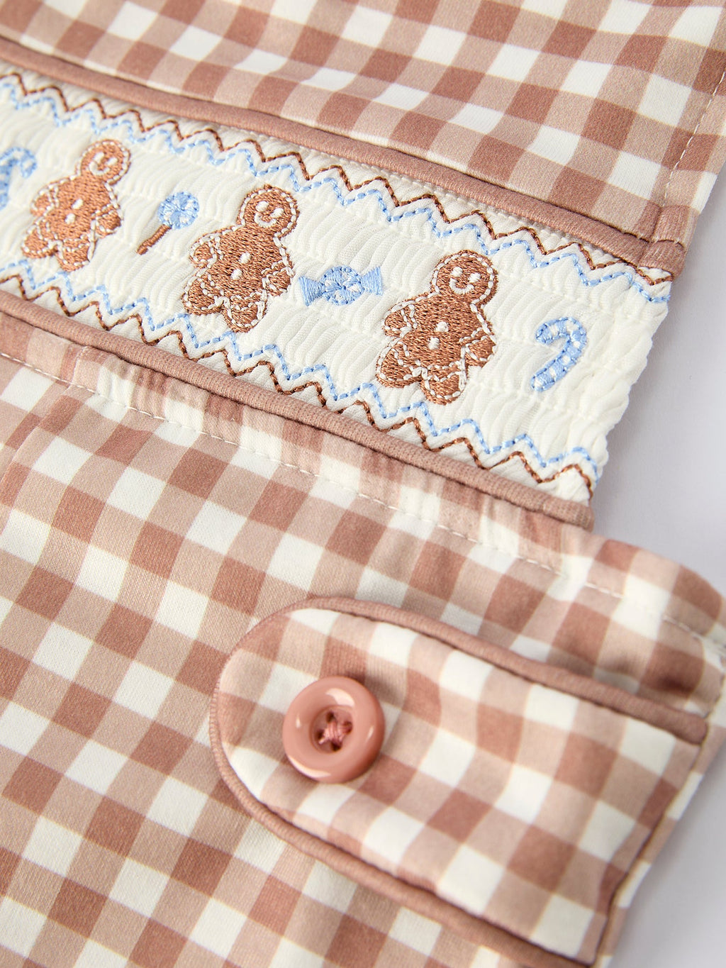 Christmas Vintage-Style Plaid Embroidered Gingerbread and Bows Boy Romper