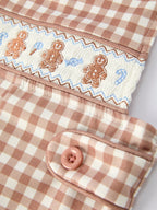 Christmas Vintage-Style Plaid Embroidered Gingerbread and Bows Boy Romper