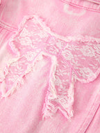 Girls Pink Denim Jacket with Lace Bow Back Detail