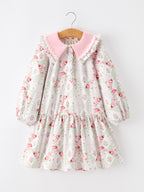 Fall Girls Floral Peter Pan Collar Ruffle Long-sleeved Dress