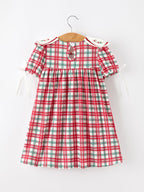 Red Christmas Plaid Wreath Embroidered Girl Dress