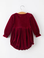 Baby Girls Christmas Burgundy Velvet Plaid Bow Romper