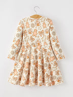 Christmas Gingerbread Cookie Girls Long Sleeve Twirl Dress