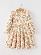 Christmas Gingerbread Cookie Girls Long Sleeve Twirl Dress