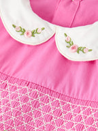 FALL Girls Hot Pink Floral Embroidered Smocked Dress