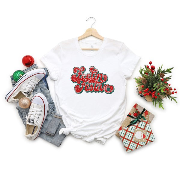 Distressed Feelin Festive Short Sleeve Graphic Tee