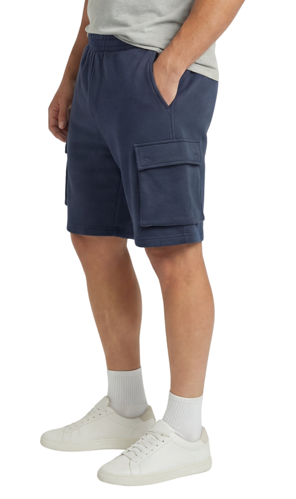 Men's Fleece Cargo Shorts — Elastic Waist Multi-Pocket Sweat Shorts