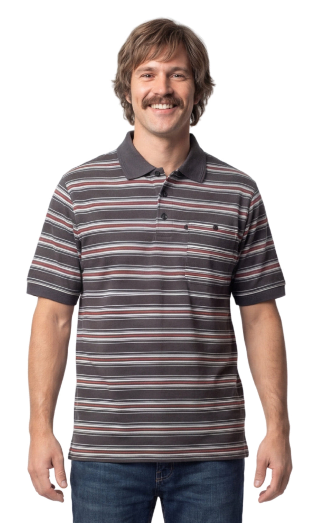 Men's Short Sleeve Polo Shirt — Pique Knit Cotton Blend with Chest Pocket