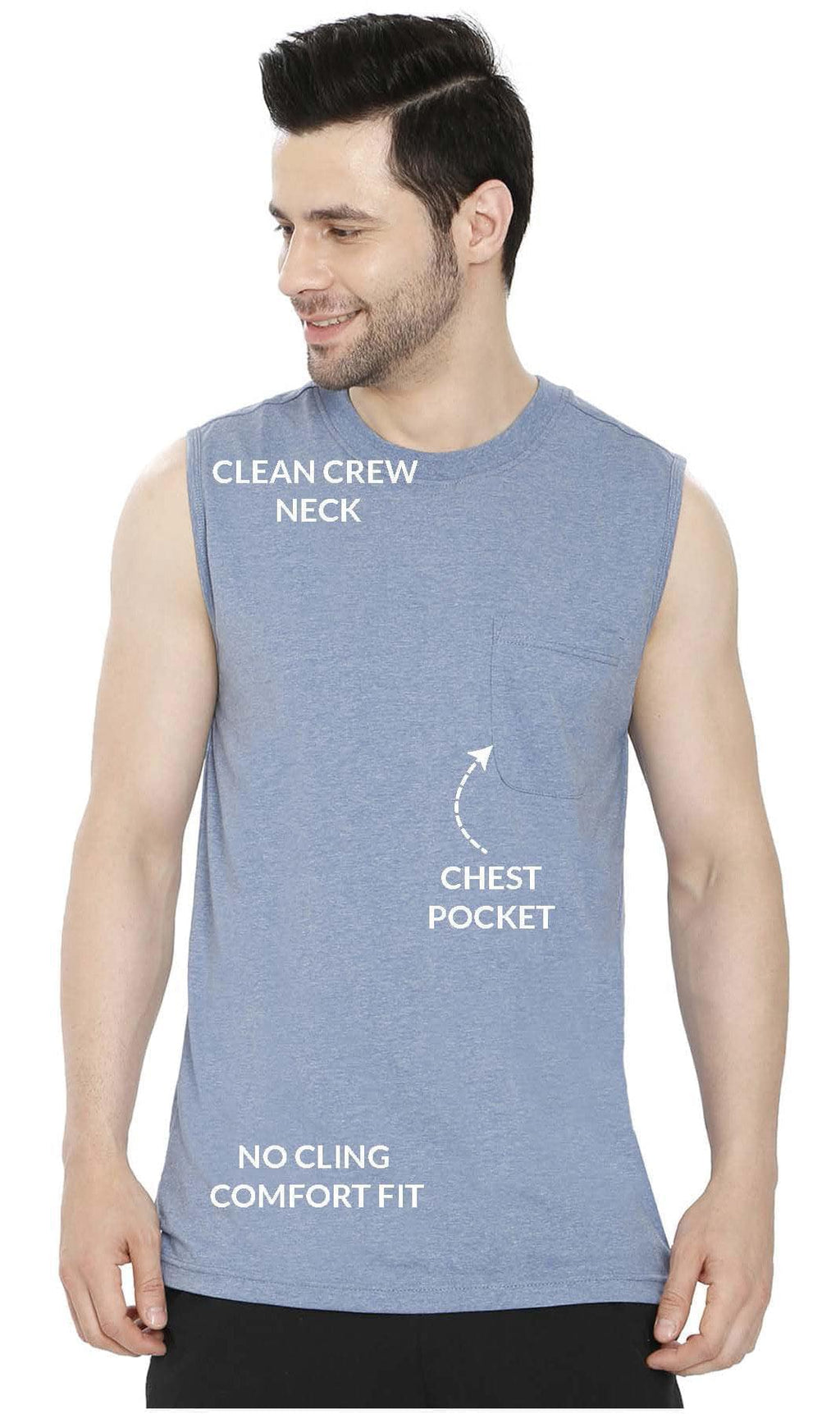 Men's Heavyweight Sleeveless Crew Neck T-Shirt with Chest Pocket