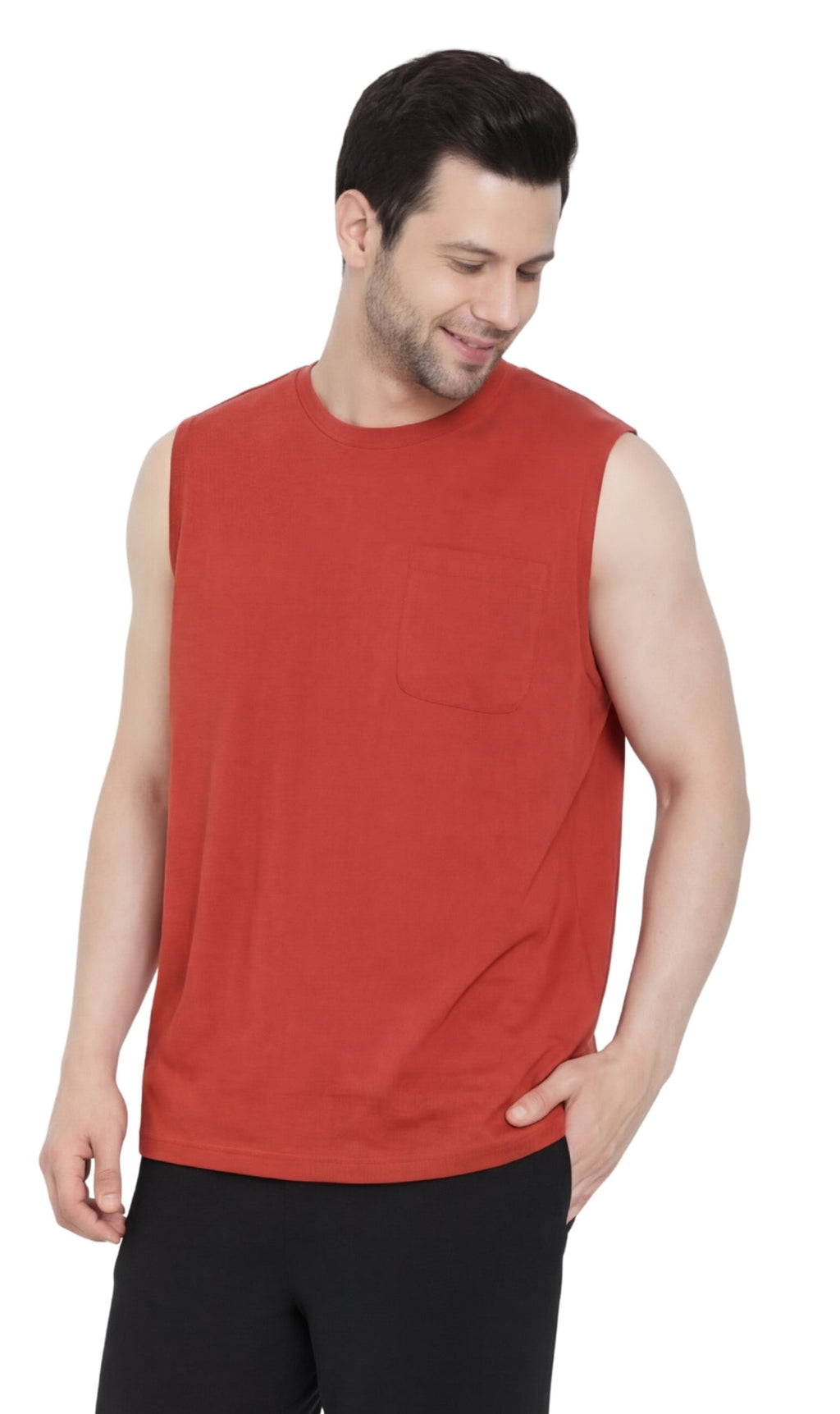 Men's Heavyweight Sleeveless Crew Neck T-Shirt with Chest Pocket