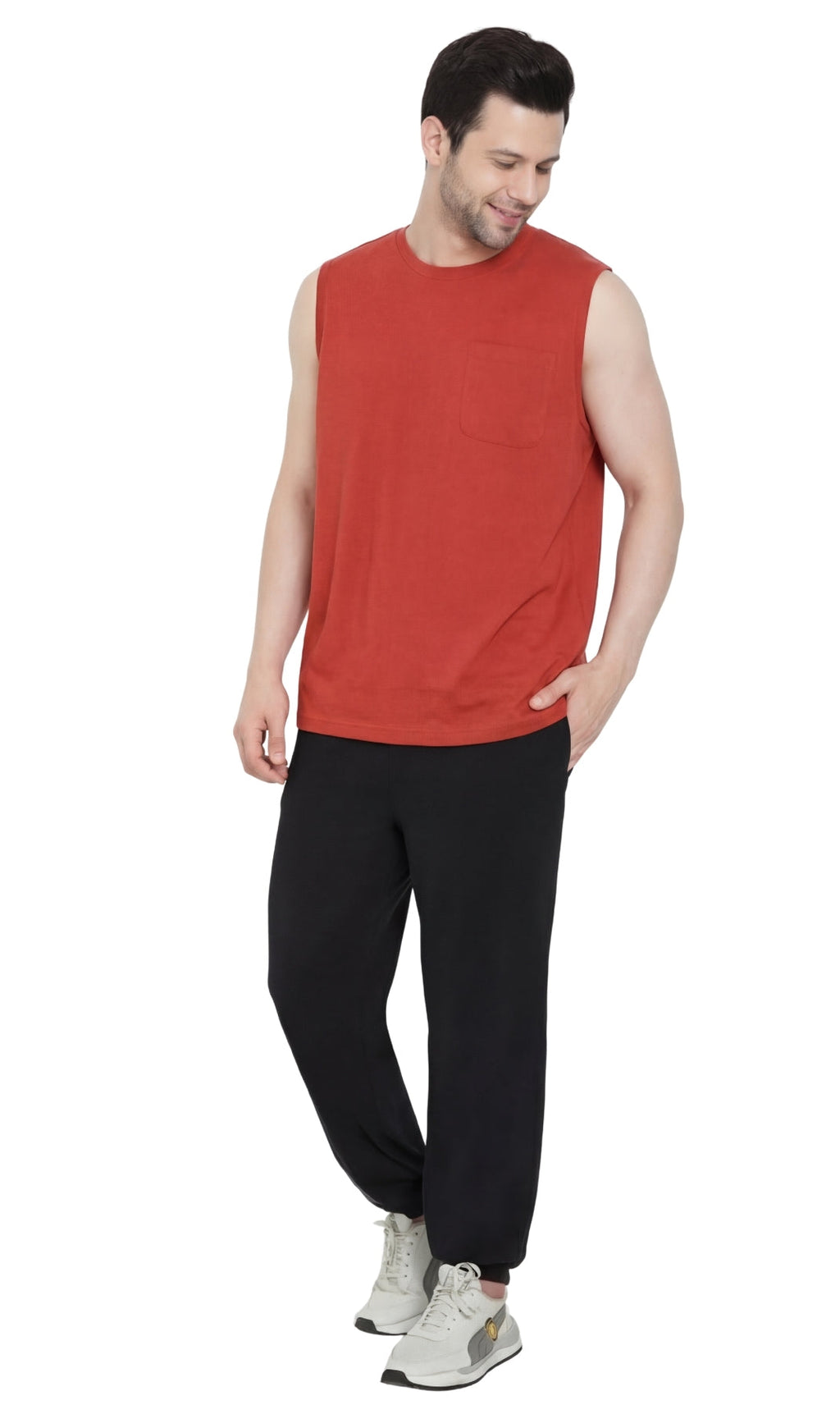 Men's Heavyweight Sleeveless Crew Neck T-Shirt with Chest Pocket