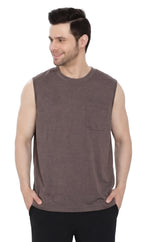 Men's Heavyweight Sleeveless Crew Neck T-Shirt with Chest Pocket