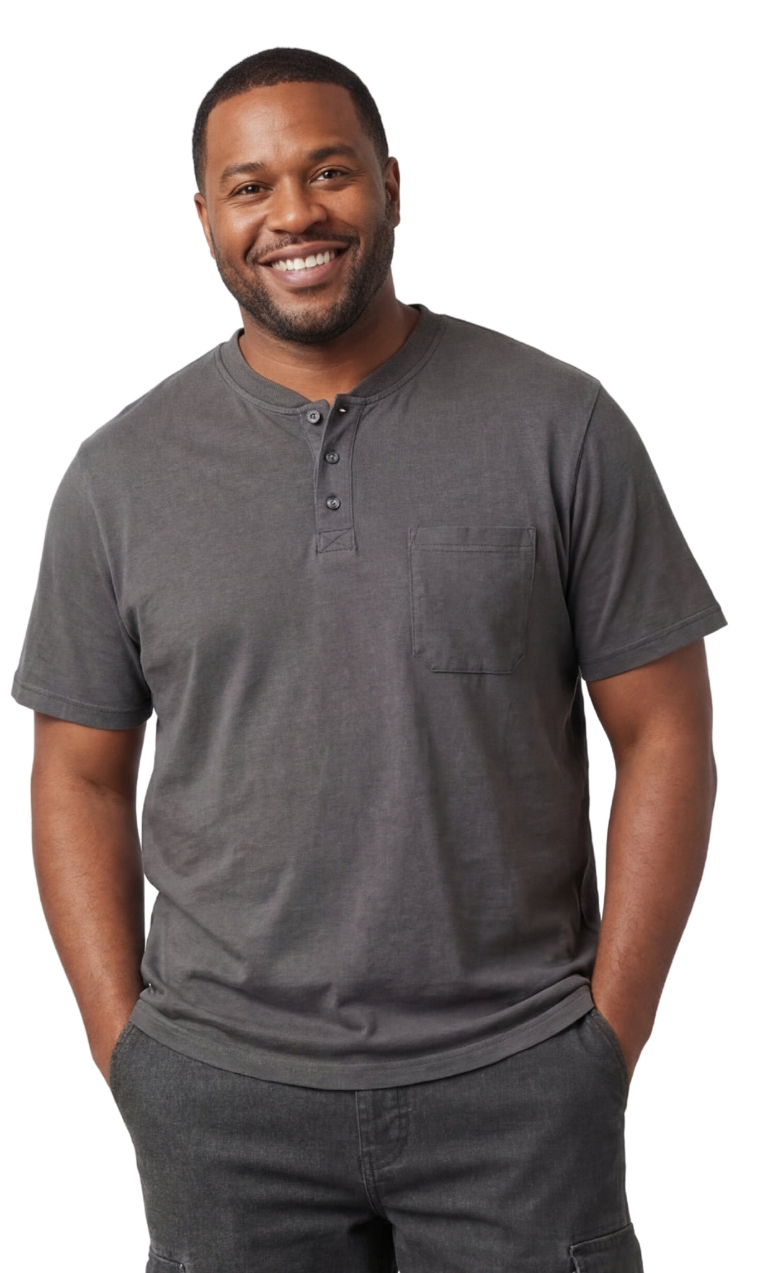 Men's Short Sleeve Henley T-Shirt with 3-Button Placket and Chest Pocket