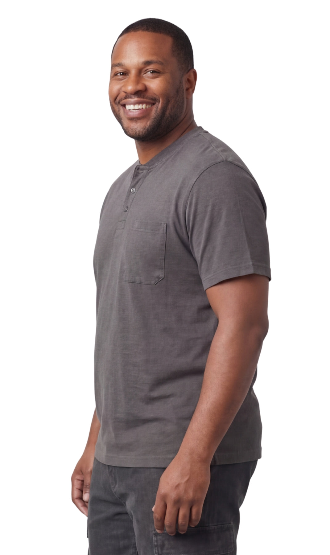 Men's Short Sleeve Henley T-Shirt with 3-Button Placket and Chest Pocket