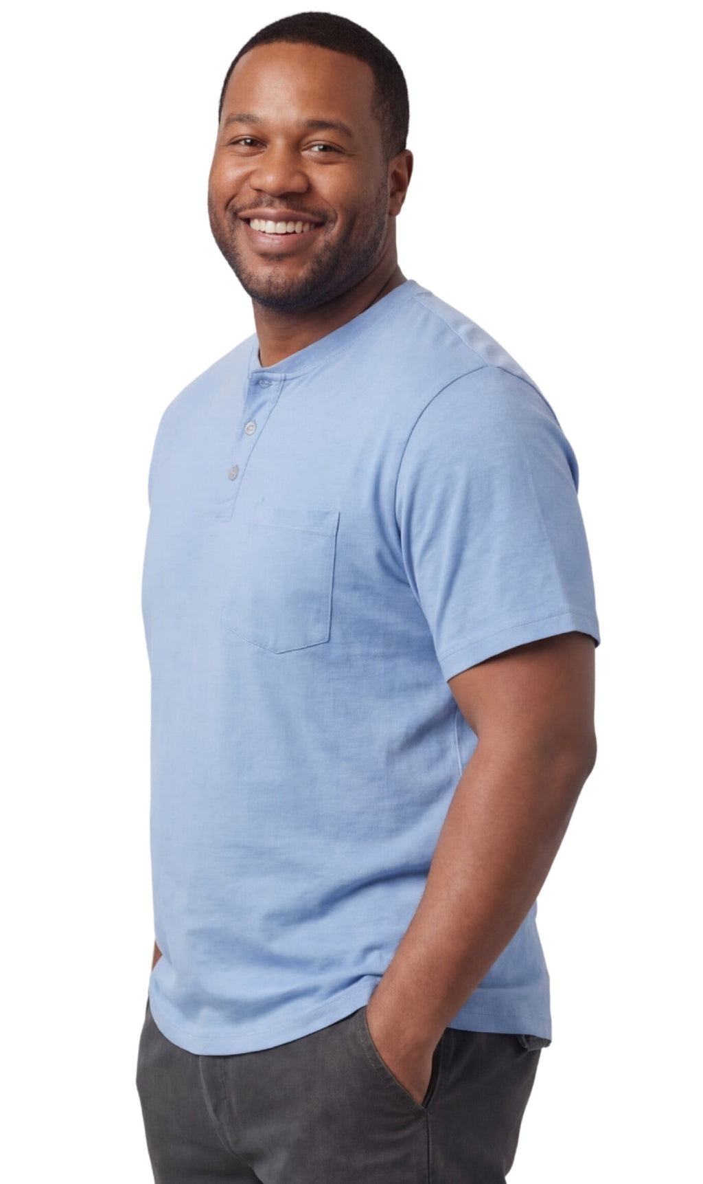 Men's Short Sleeve Henley T-Shirt with 3-Button Placket and Chest Pocket