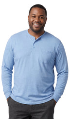Men's Long Sleeve Henley Shirt — Cotton Blend 3-Button Placket with Pocket