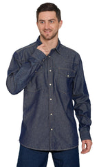 Men's Western Snap Button Shirt — Denim and Twill with Stitched Yoke
