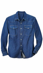 Men's Western Snap Button Shirt — Denim and Twill with Stitched Yoke