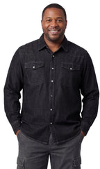 Men's Western Snap Button Shirt — Denim and Twill with Stitched Yoke