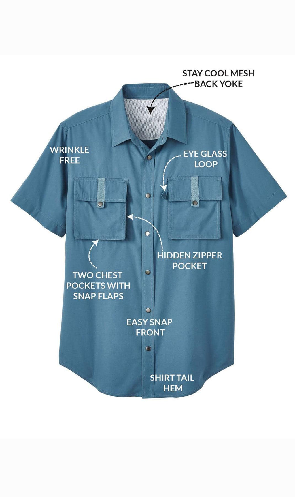 Men's Short Sleeve Explorer Shirt — Snap Front with Multi-Pockets and Back Mesh