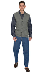 Men's Button Front Rib Knit Sweater Vest with Pockets — Relaxed Fit
