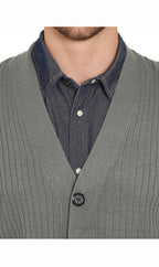 Men's Button Front Rib Knit Sweater Vest with Pockets — Relaxed Fit