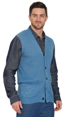 Men's Button Front Rib Knit Sweater Vest with Pockets — Relaxed Fit