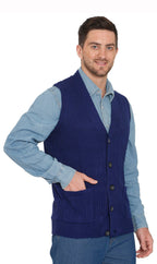 Men's Button Front Rib Knit Sweater Vest with Pockets — Relaxed Fit