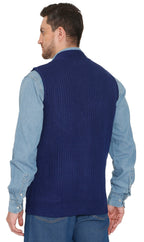 Men's Button Front Rib Knit Sweater Vest with Pockets — Relaxed Fit