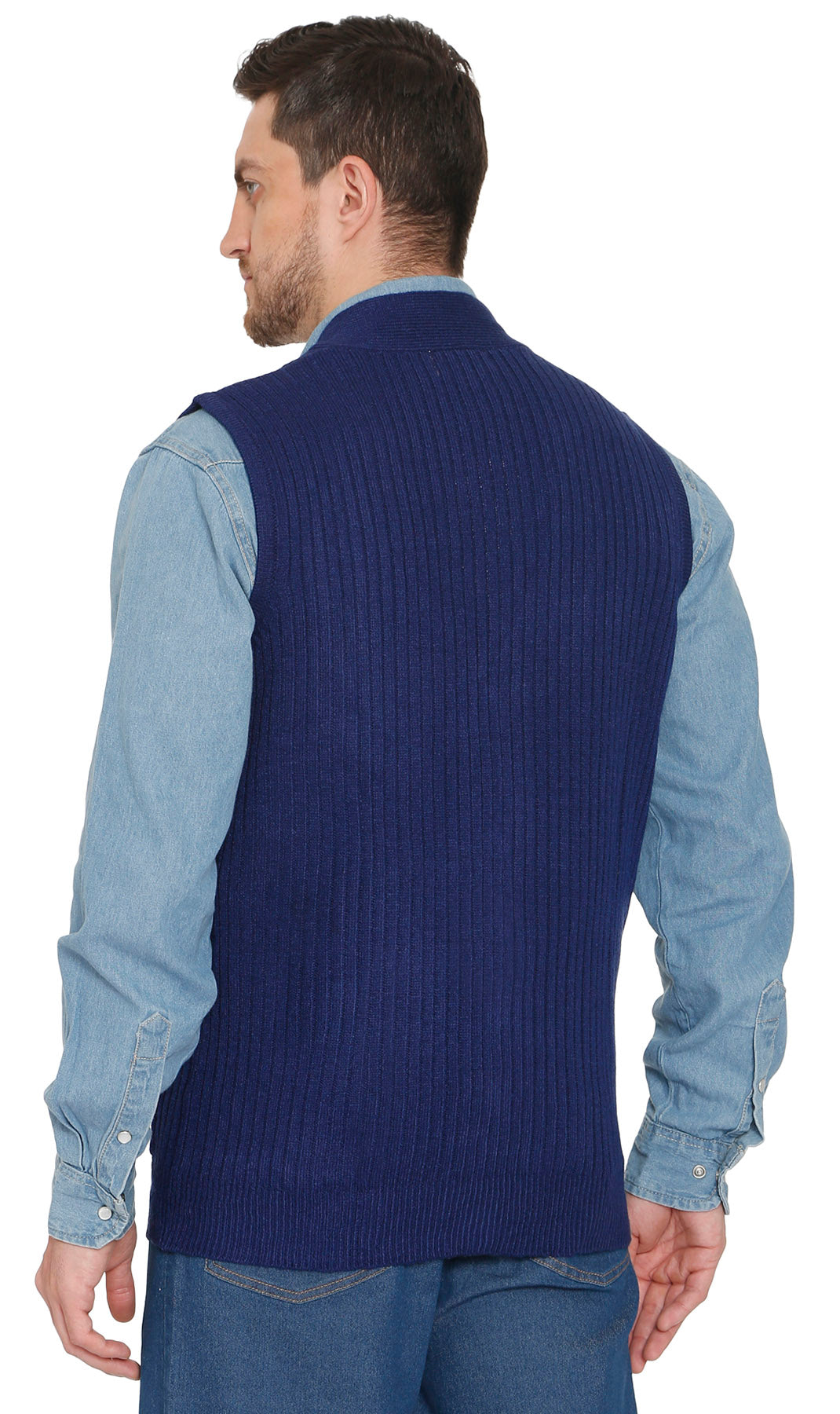 Men's Button Front Rib Knit Sweater Vest with Pockets — Relaxed Fit